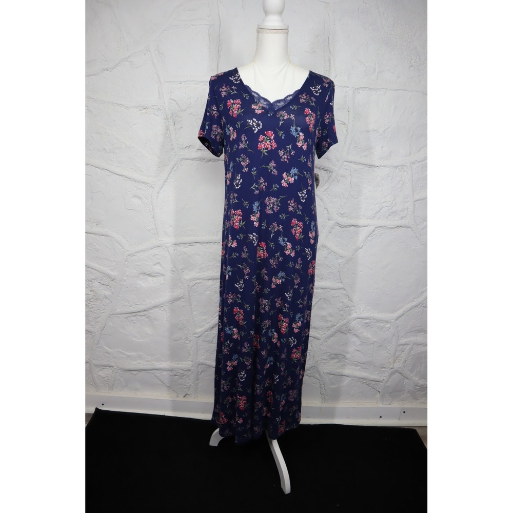 Charter Club Women's Short-Sleeve Floral Nightgown - Medieval Blue Floral - S